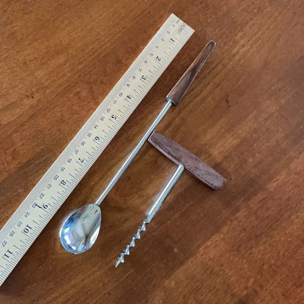 Set of Teak Bar Tools - Stirrer & Corkscrew